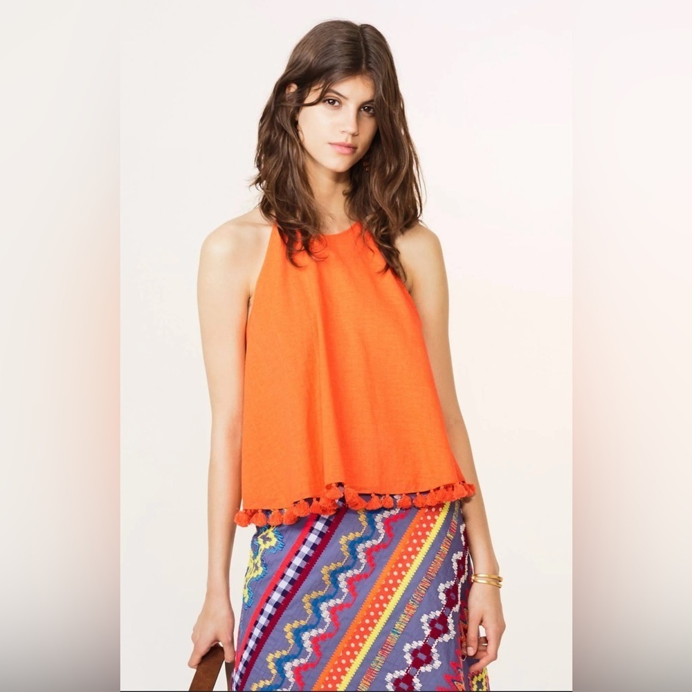 Tory Burch Orange Embellished Crop Tank Top - Picture 1 of 7